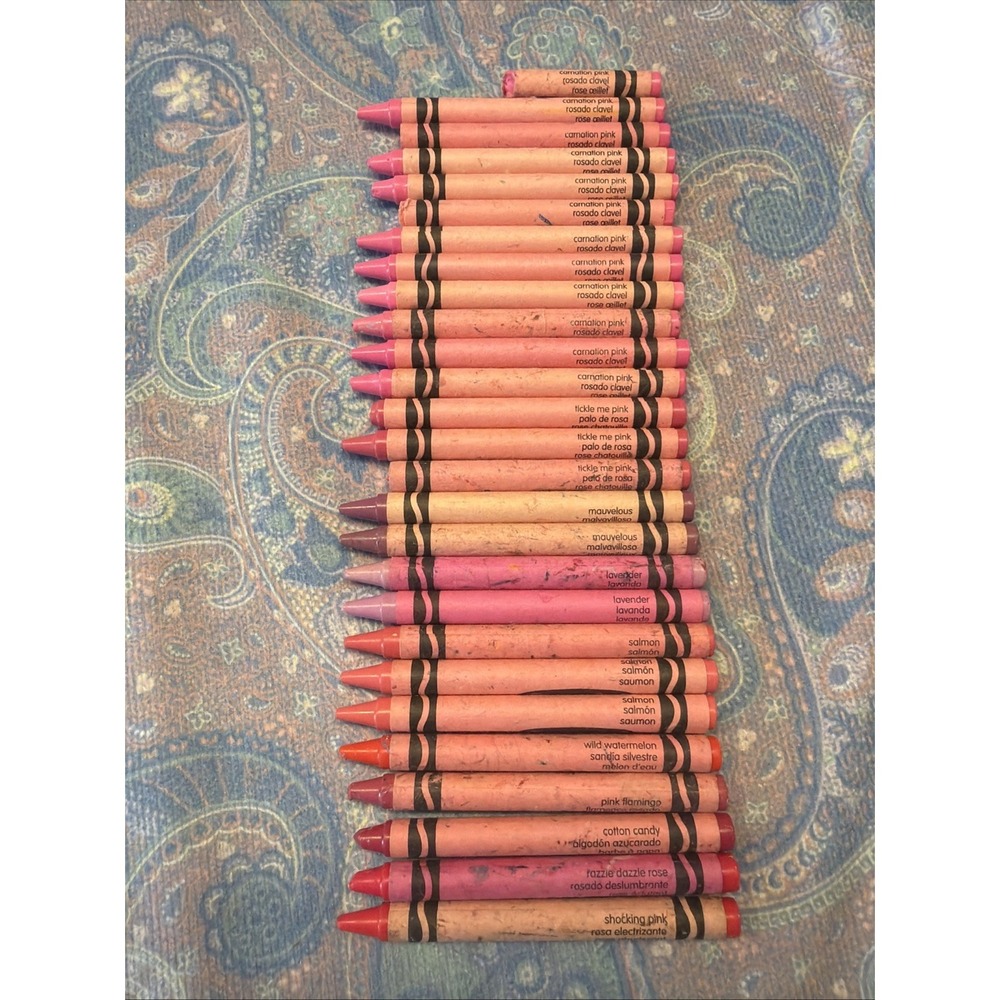 Crayola Crayons Used Lot 26 Salmon Carnation Tickle Me Pink Lavender Mauvelous